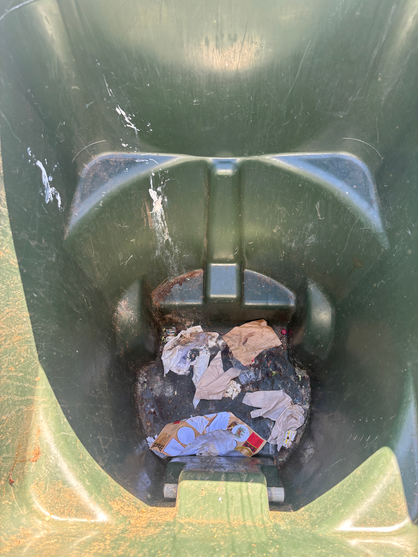 Dirty trash can interior before cleaning